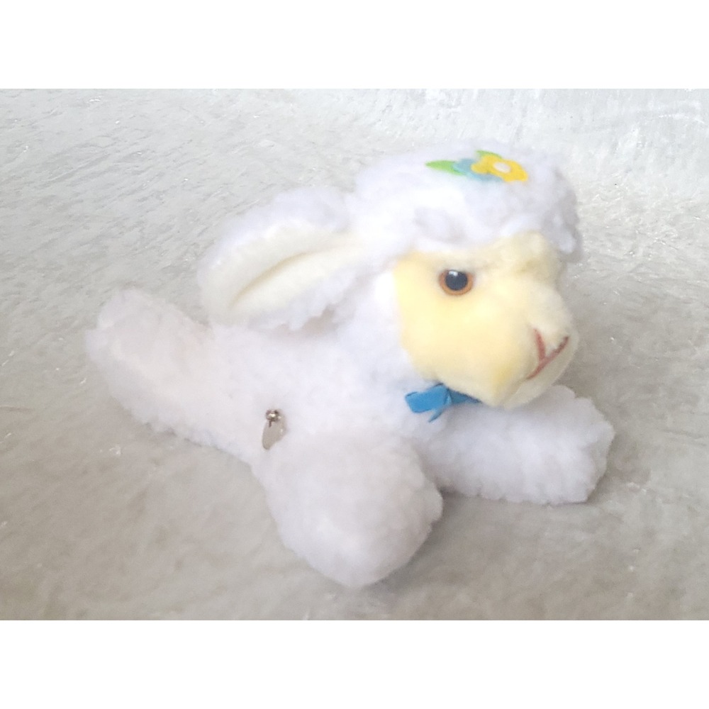 Vtg Eden Toys White Plush Lamb Musical Wind Up Stuffed Animal Blue Bow Sheep 8"